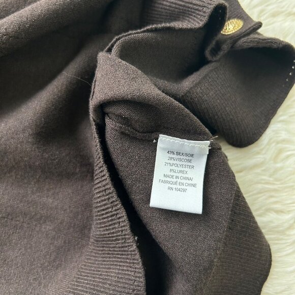 Milly of New York Cardigan Sweater Large Brown Silk Gold Crochet Embroidery Chic - Picture 14 of 15